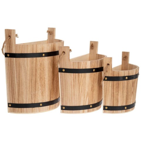 SET 3 SECCHI FIORIERE LEGNO NATURALE